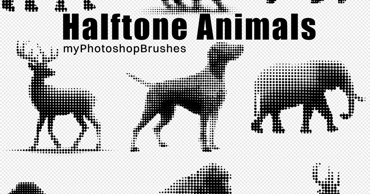 Halftone Animals – Photoshop Brushes with Dot Pattern Silhouettes ...