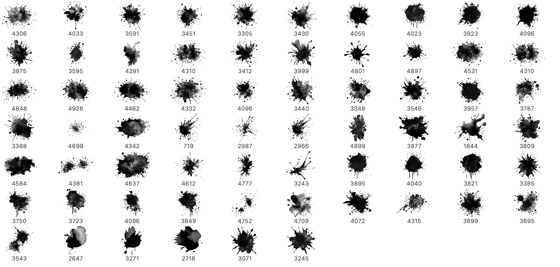 64 Free Watercolor Splatter Brushes - Schematic