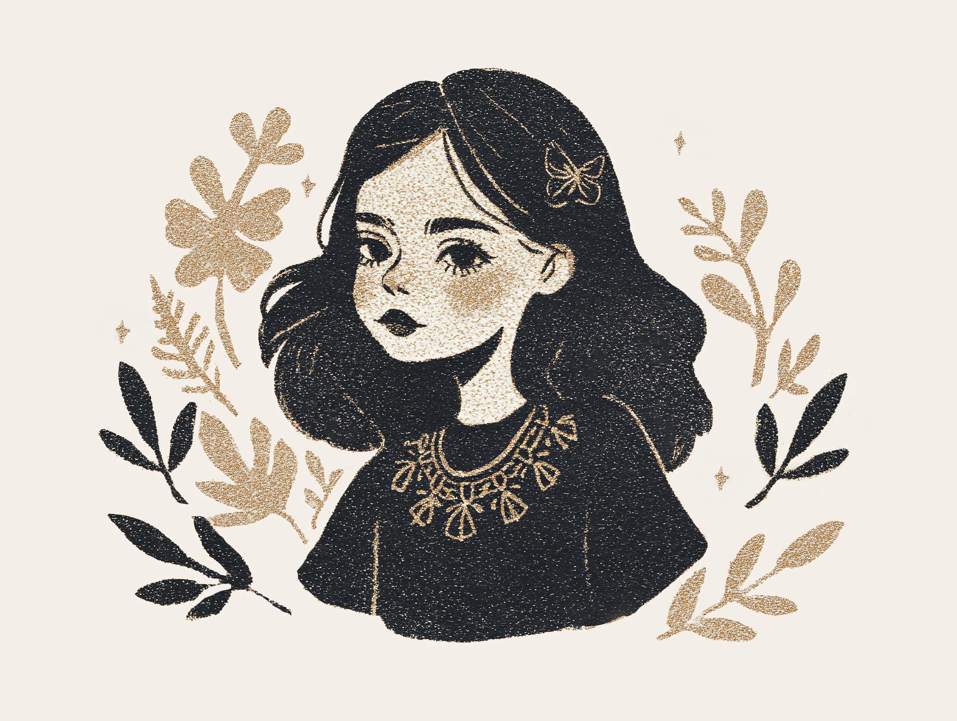 Gold and Ink Girl Portrait
