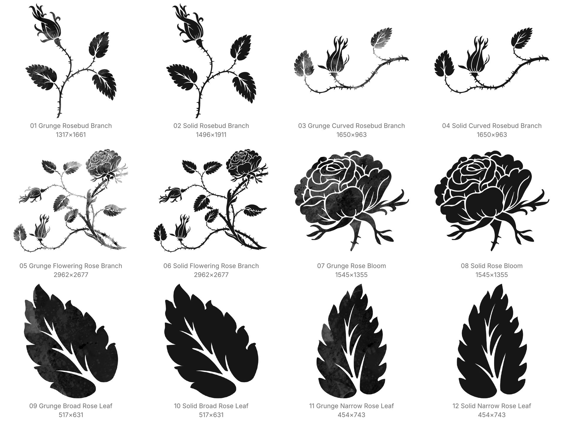 Grunge Rose Procreate Brushes - Schematic