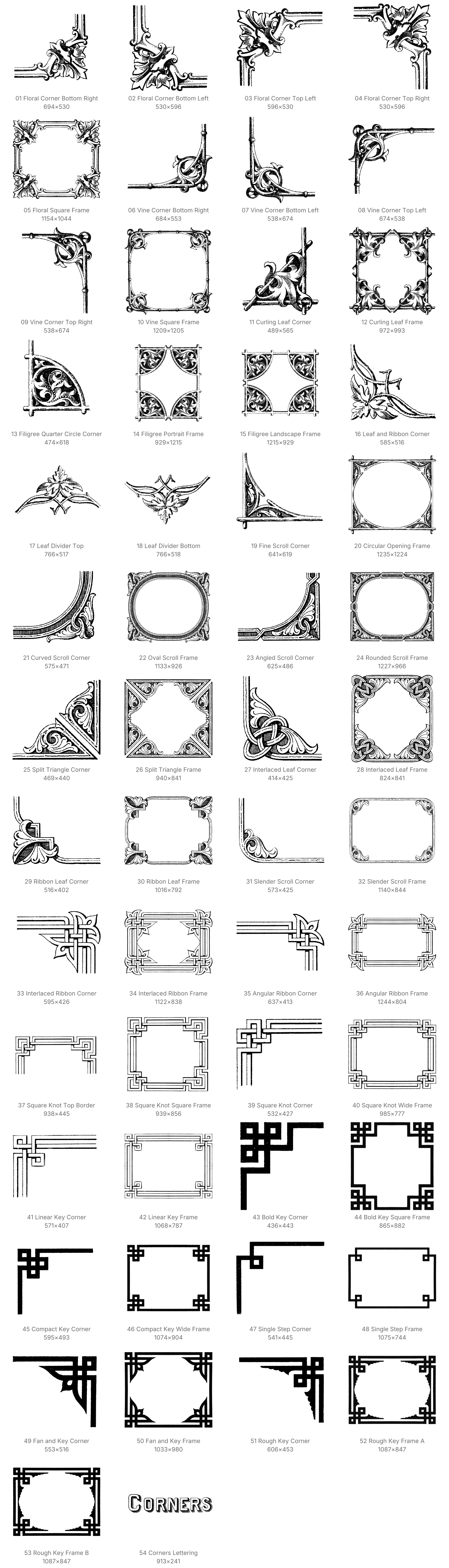 Ornamental Frame Procreate Brushes - Schematic