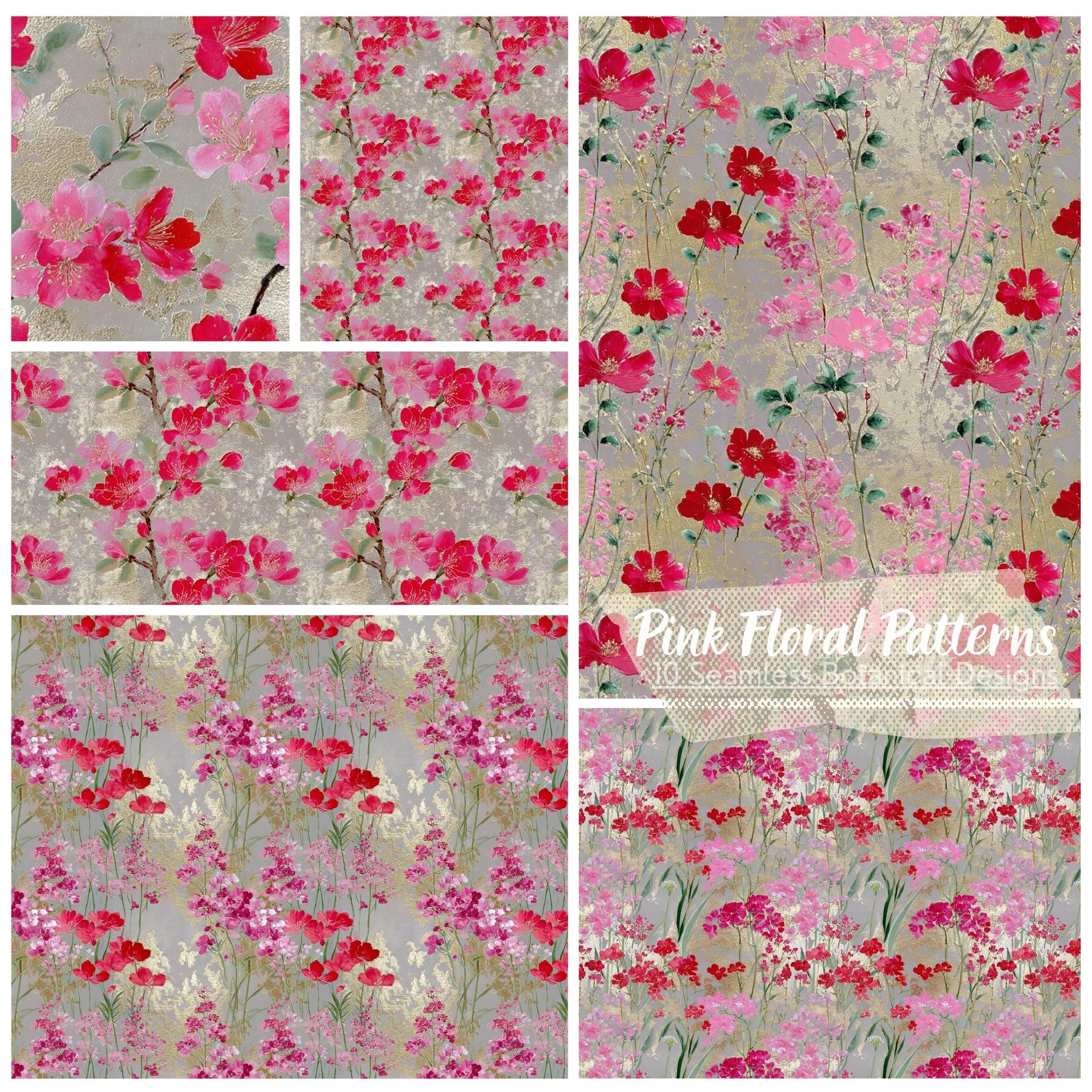Pink Floral Patterns – 10 Seamless Botanical Designs