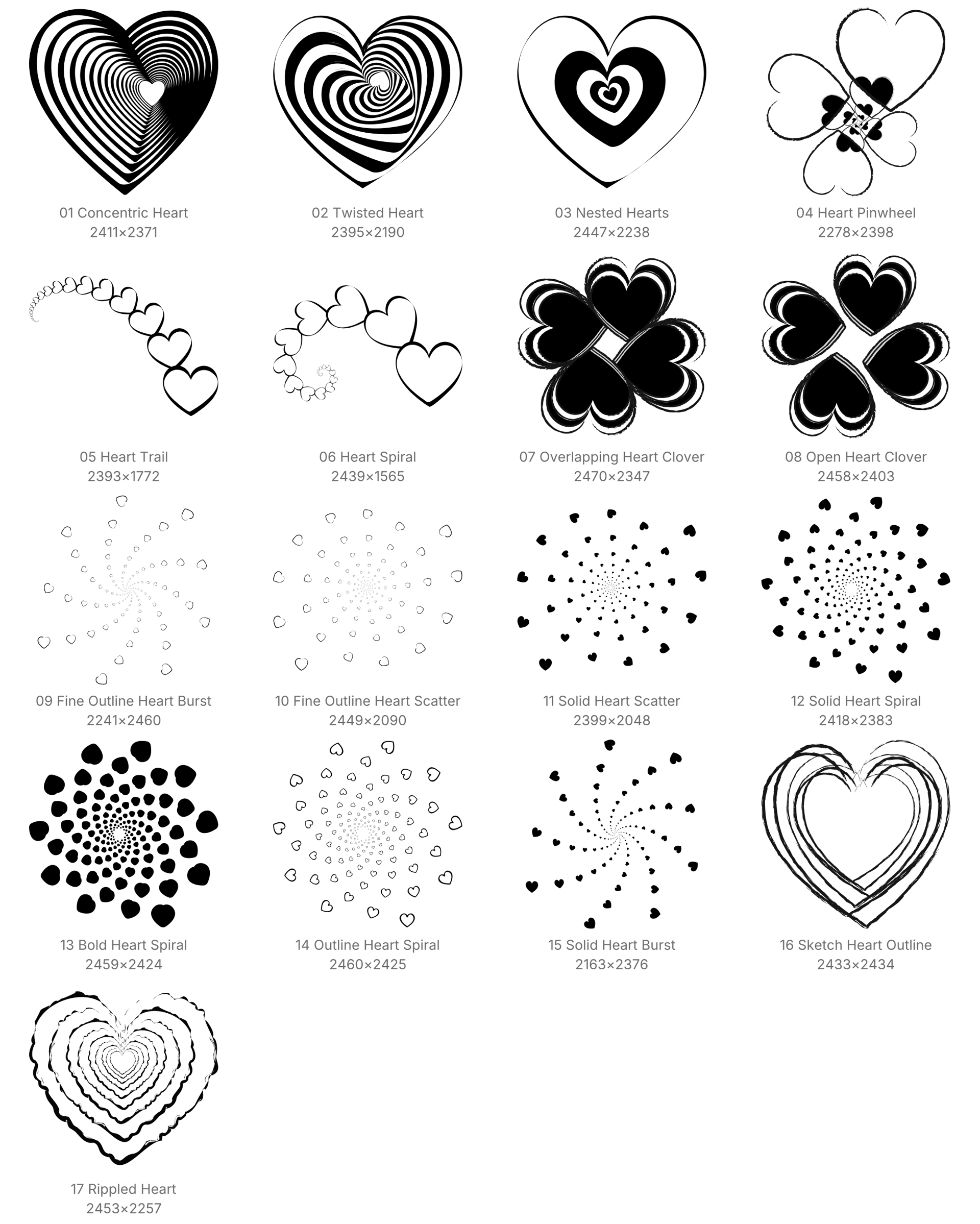 Scattered Hearts Procreate Brushes - Schematic