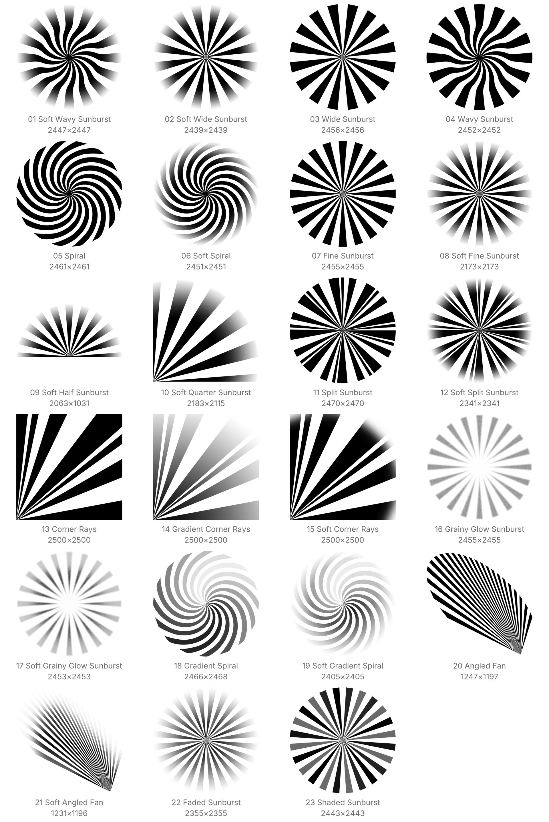 Sunburst Rays Procreate Brushes - Schematic