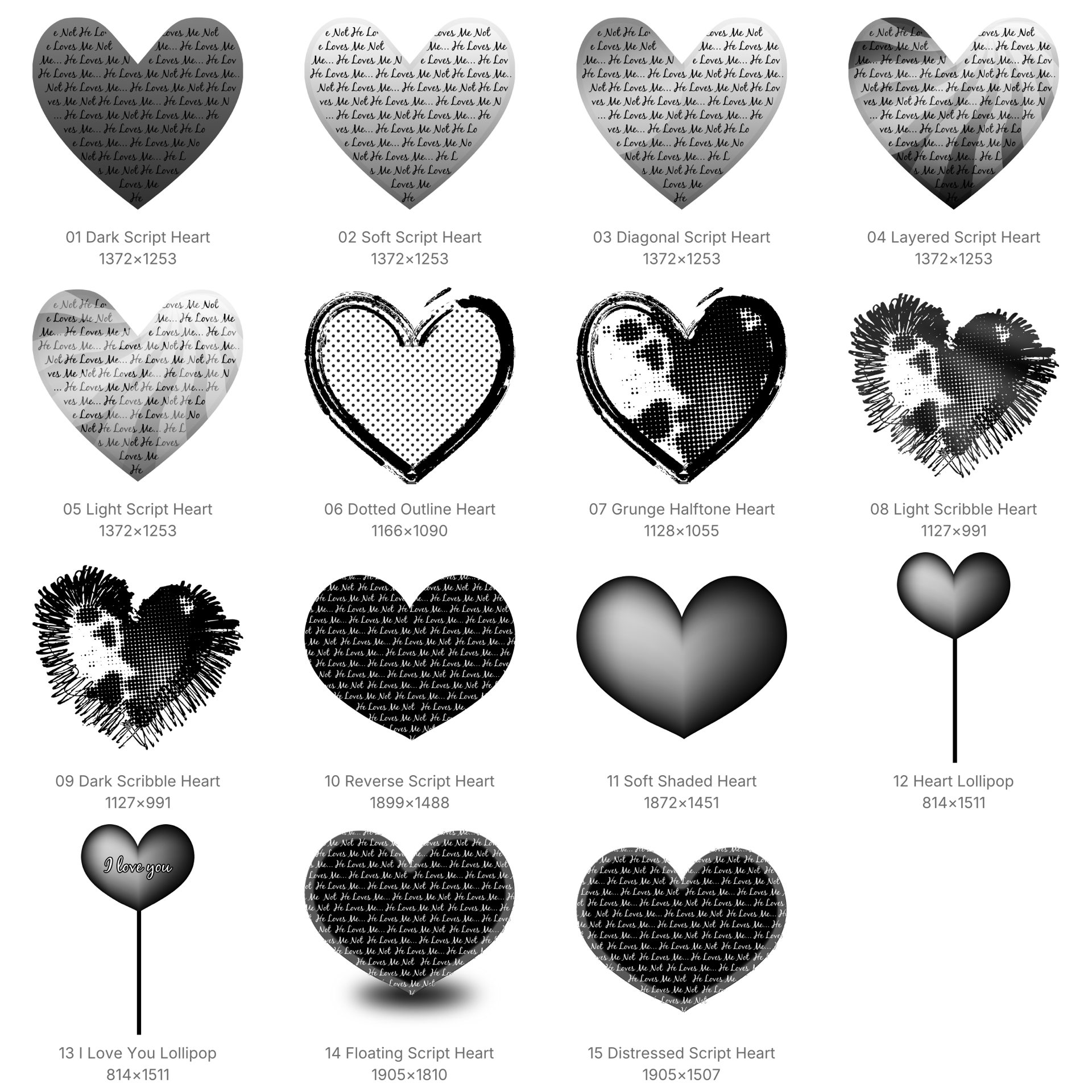 Valentine Hearts Procreate Brushes - Schematic