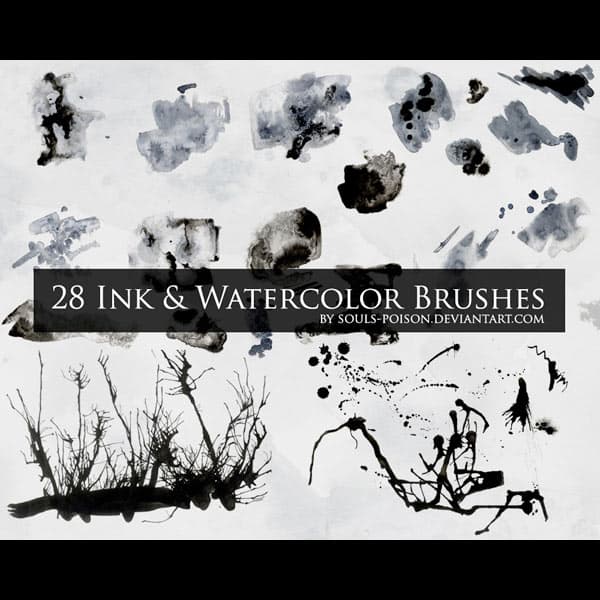 28 Ink and Watercolor Brushes