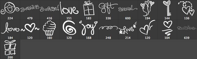 Set of 21 Cute, Sweet, Girly Girl Love Doodle Brushes - Schematic