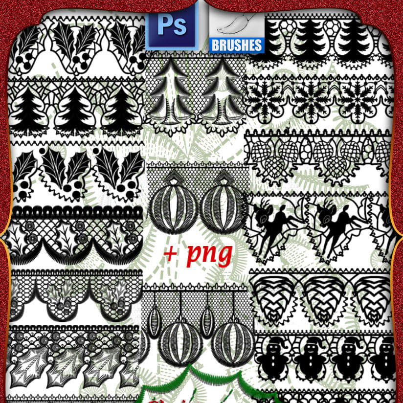 Christmas Lace Photoshop Brushes - Preview 1
