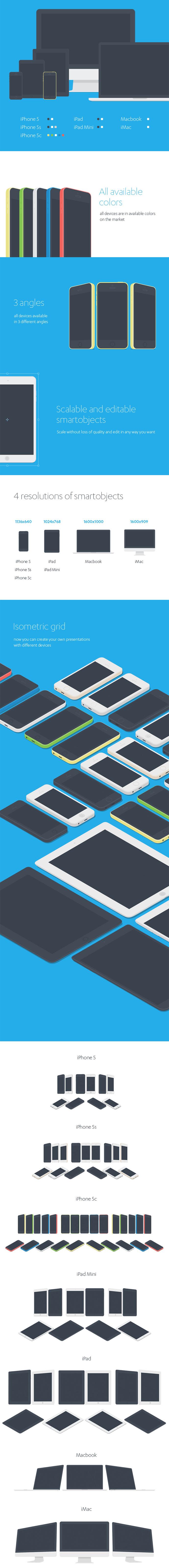 Flat Apple Devices Mockup - Free ZIP Download | MyPhotoshopBrushes