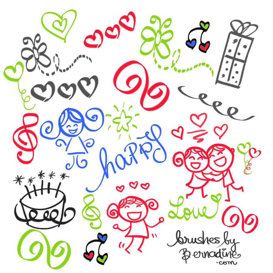 Set of 21 Happy Girly Girl Love Doodles Brush Set