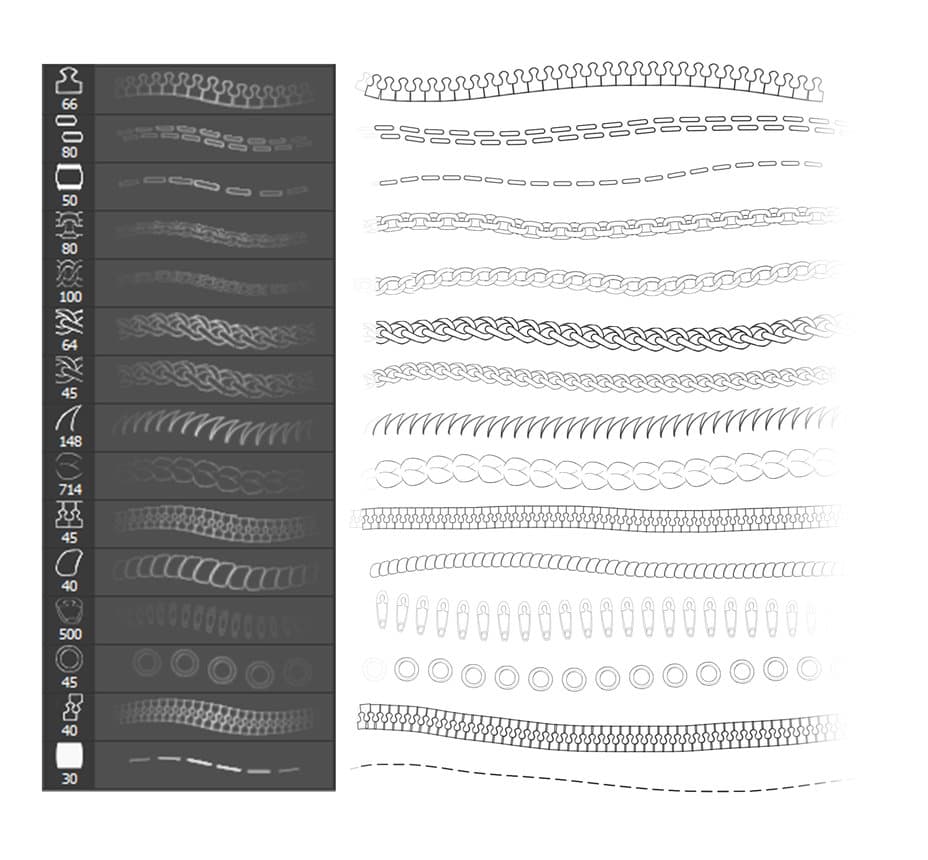 Chain, Stick, Zipper and more Brushes