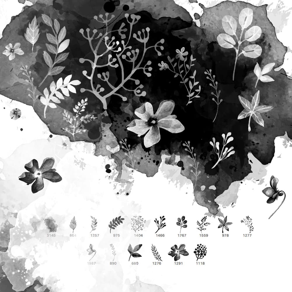 16 Watercolor Floral Brushes