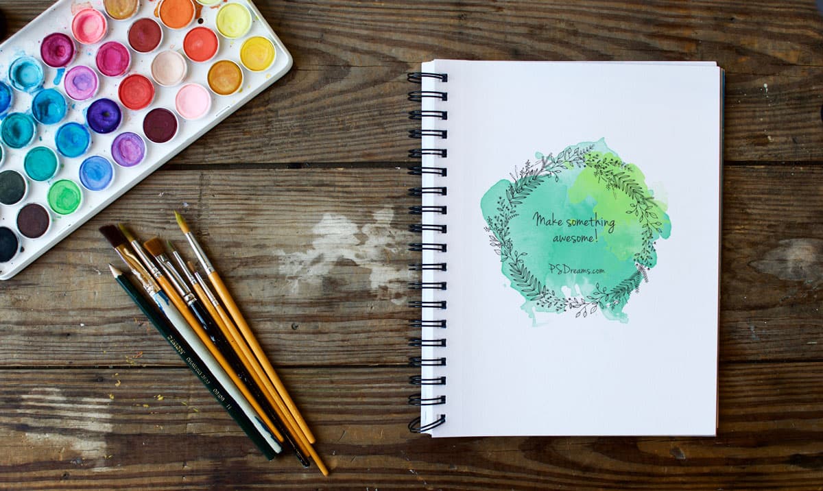 Sketchbook and Watercolor Paint Mockup