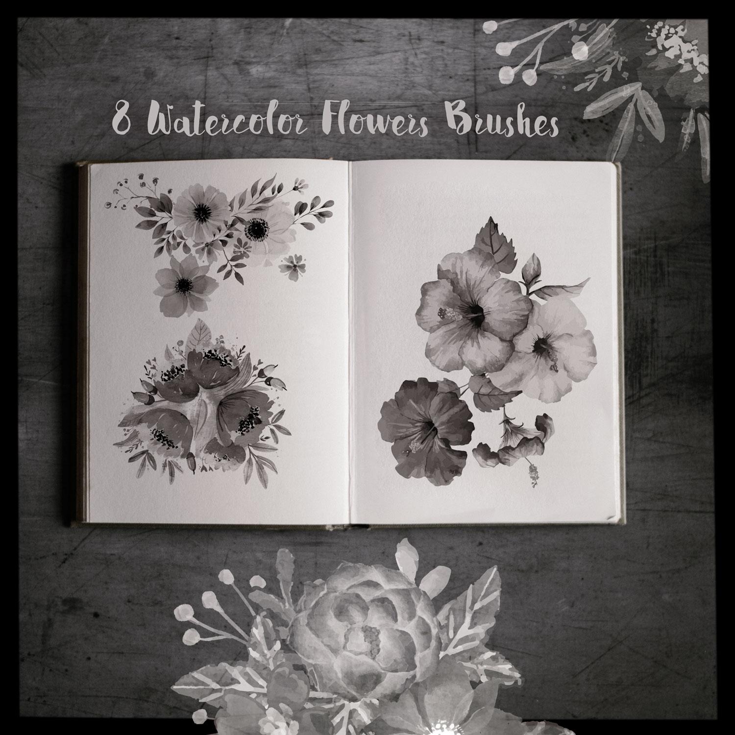 8 Watercolor Flowers Brushes