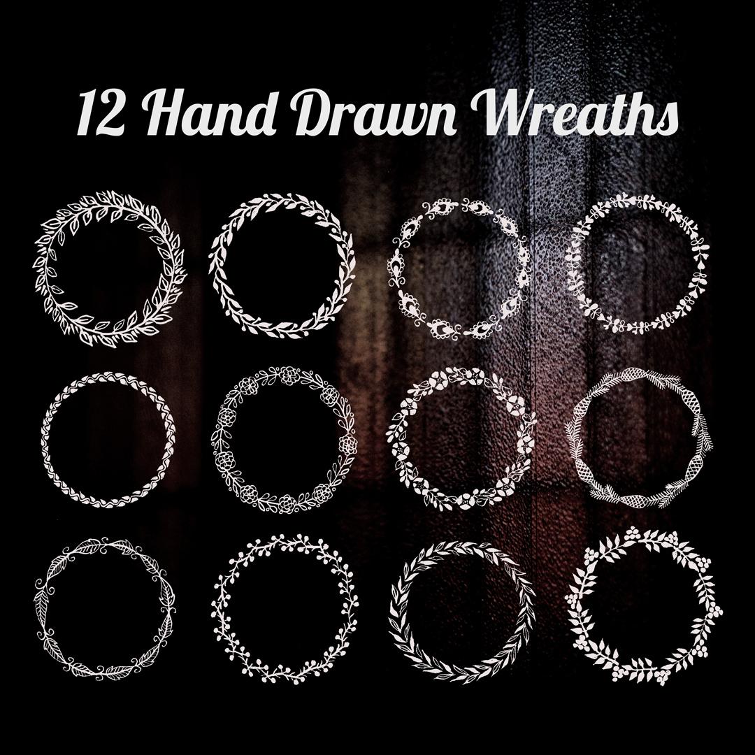12 Hand Drawn Wreaths