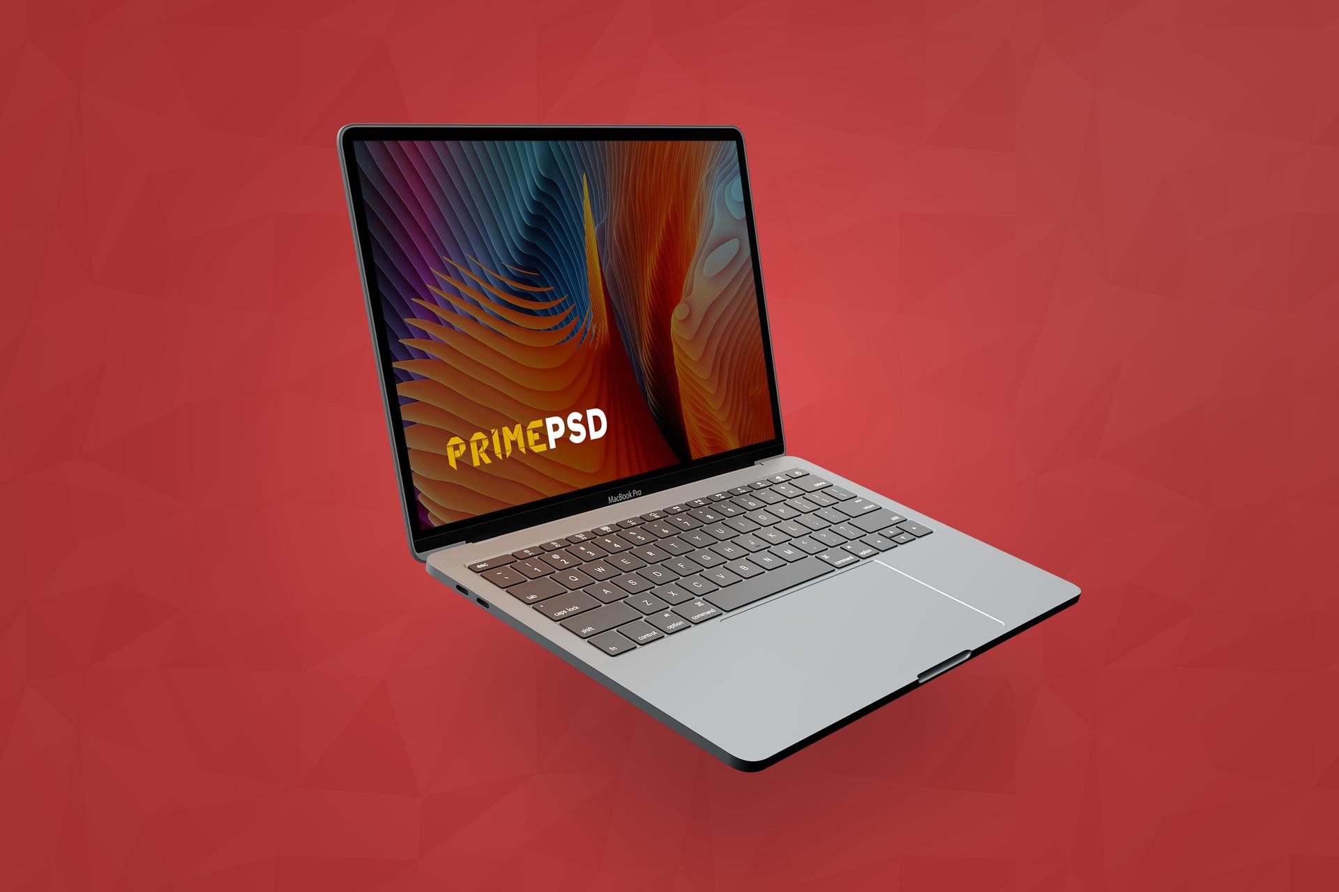 Floating Macbook Pro Mockup Free PSD