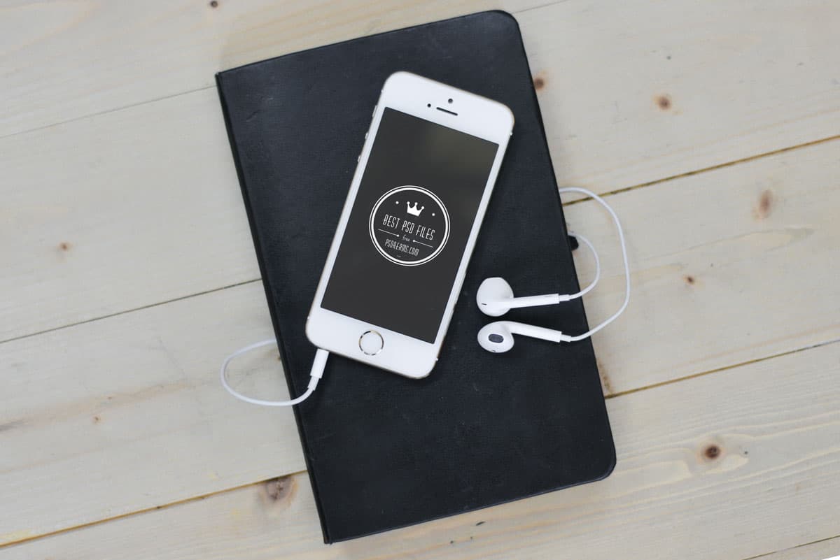 iPhone Mockup with White Headphones