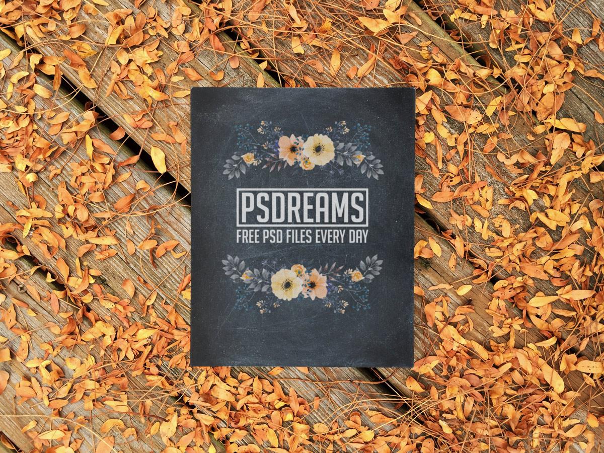 Autumn Poster on Black Background PSD