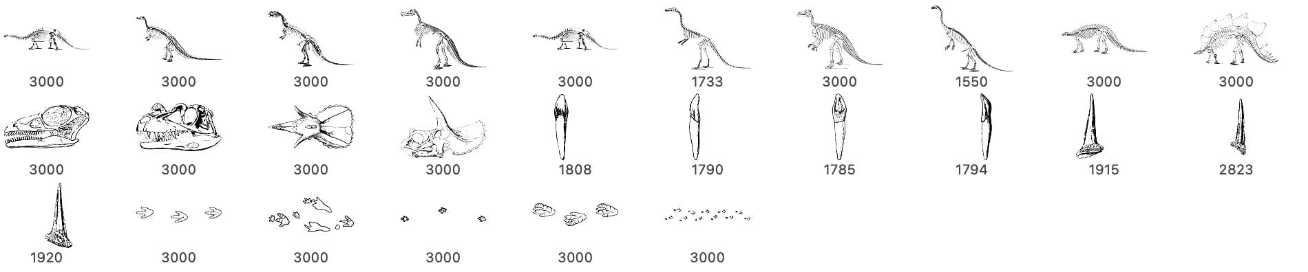 Dinosaur Bones and Skeletons free Brushes - Schematic
