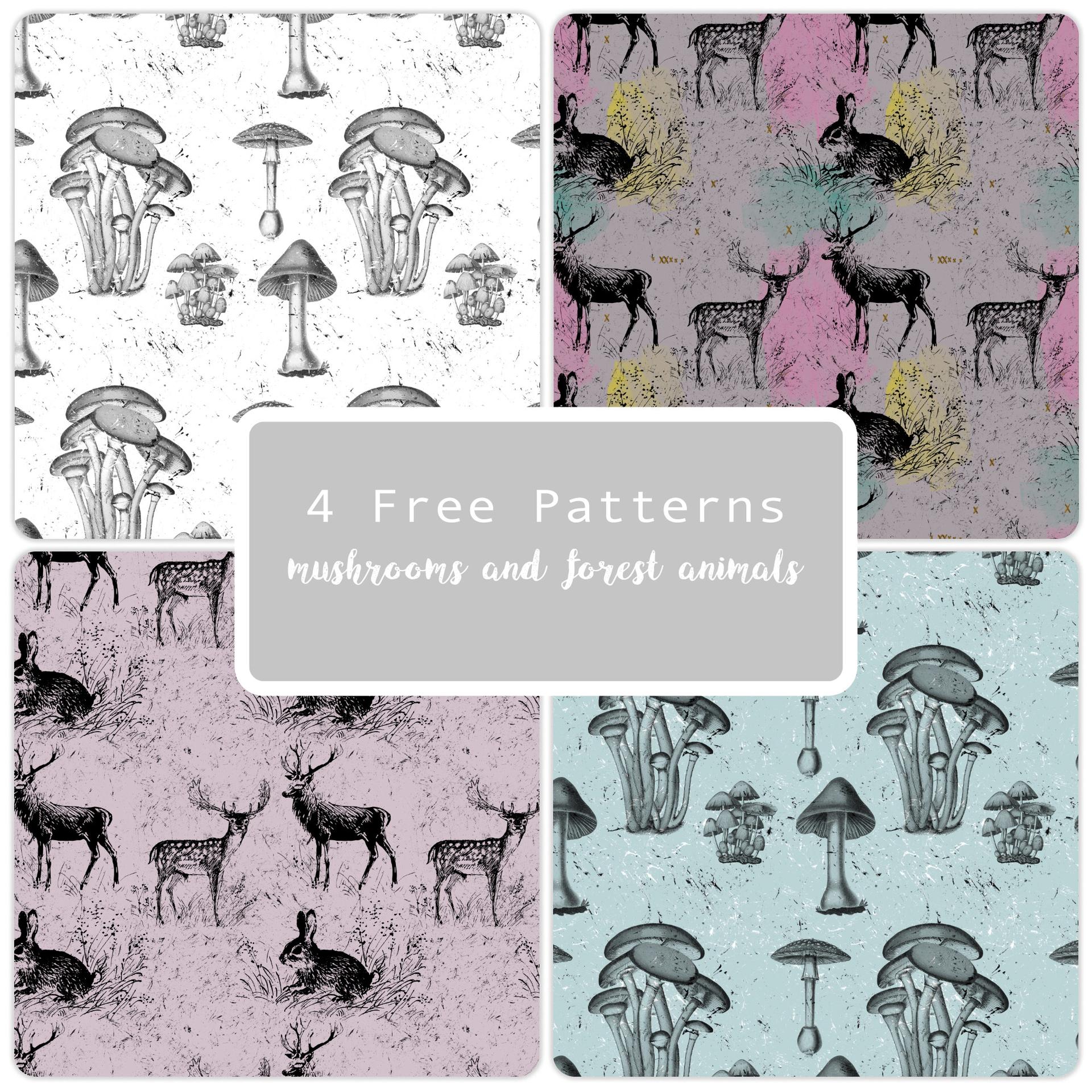 4 Free Patterns Mushrooms and Forest Animals