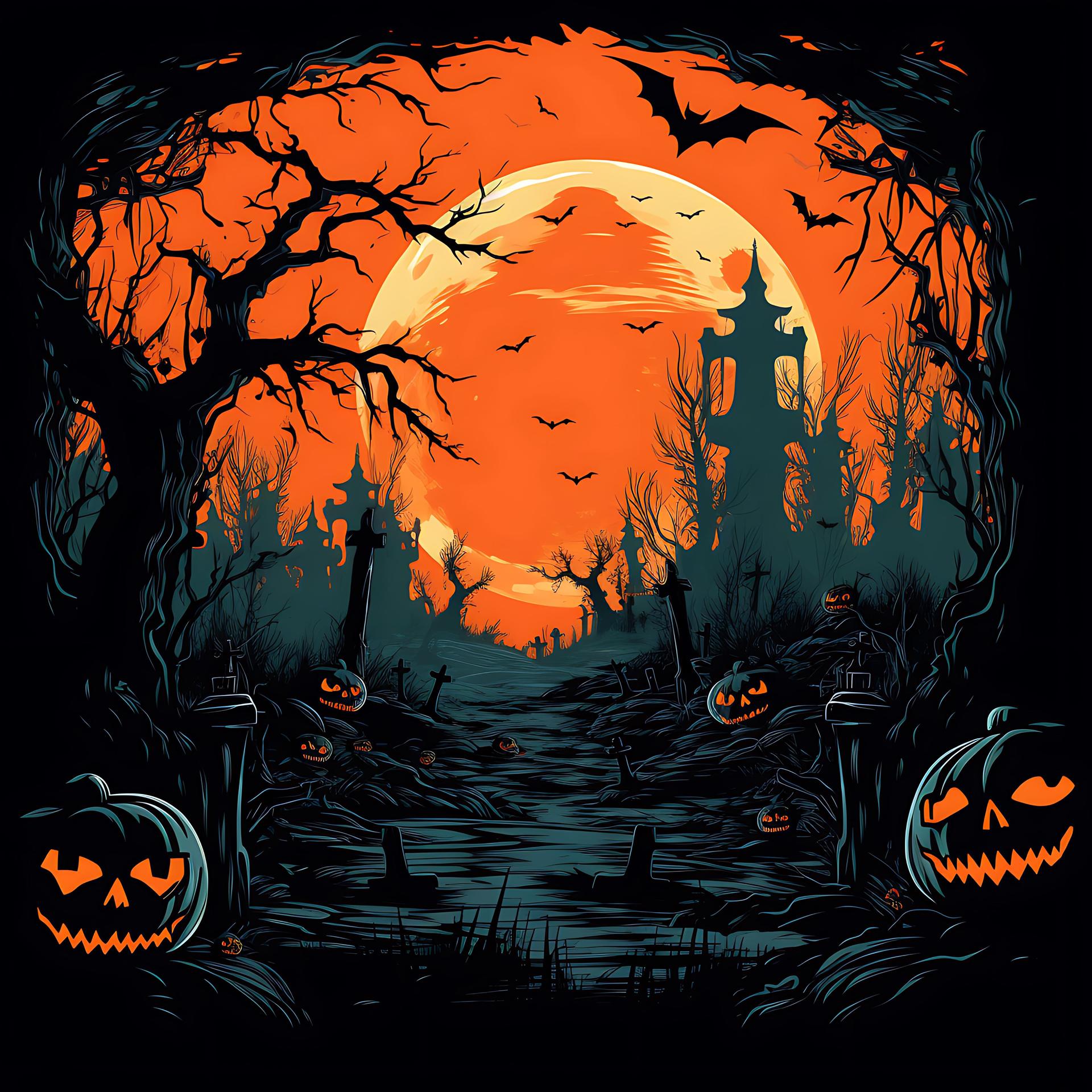 Moonlit Silhouette of Spooky Halloween