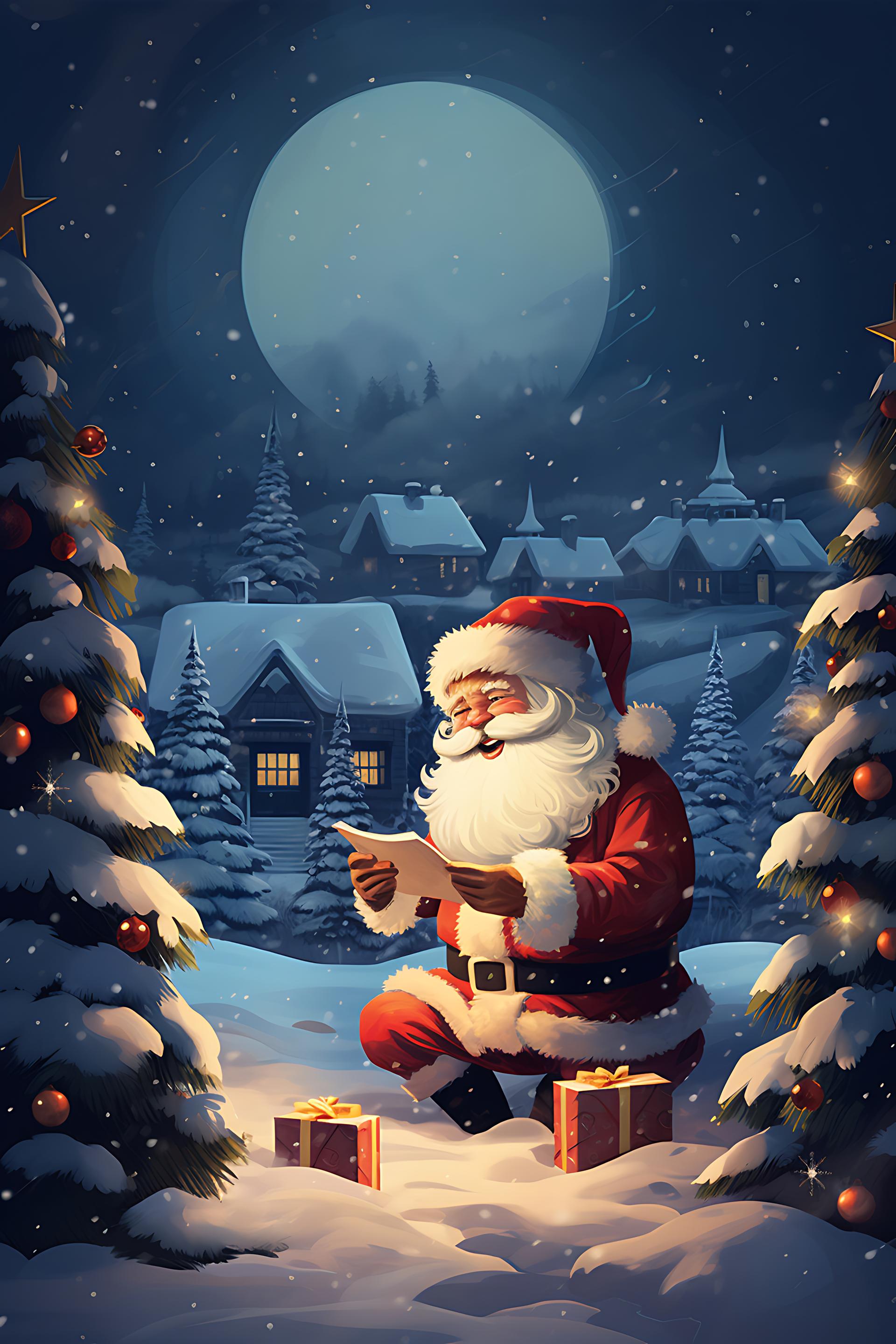Santa Claus in a Snowy Town