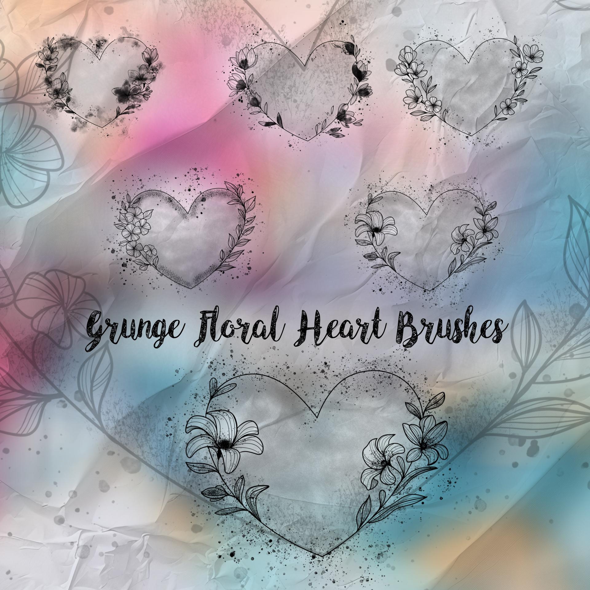 Grunge Floral Heart Brushes