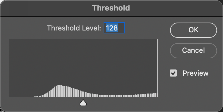 The Threshold dialog set to level 128