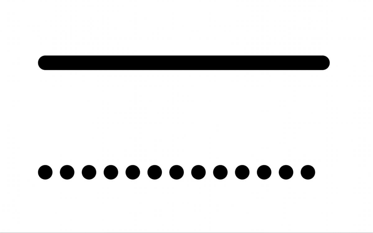 The same brush at 10% spacing (top, a continuous stroke) and 150% spacing (bottom, separated stamps)
