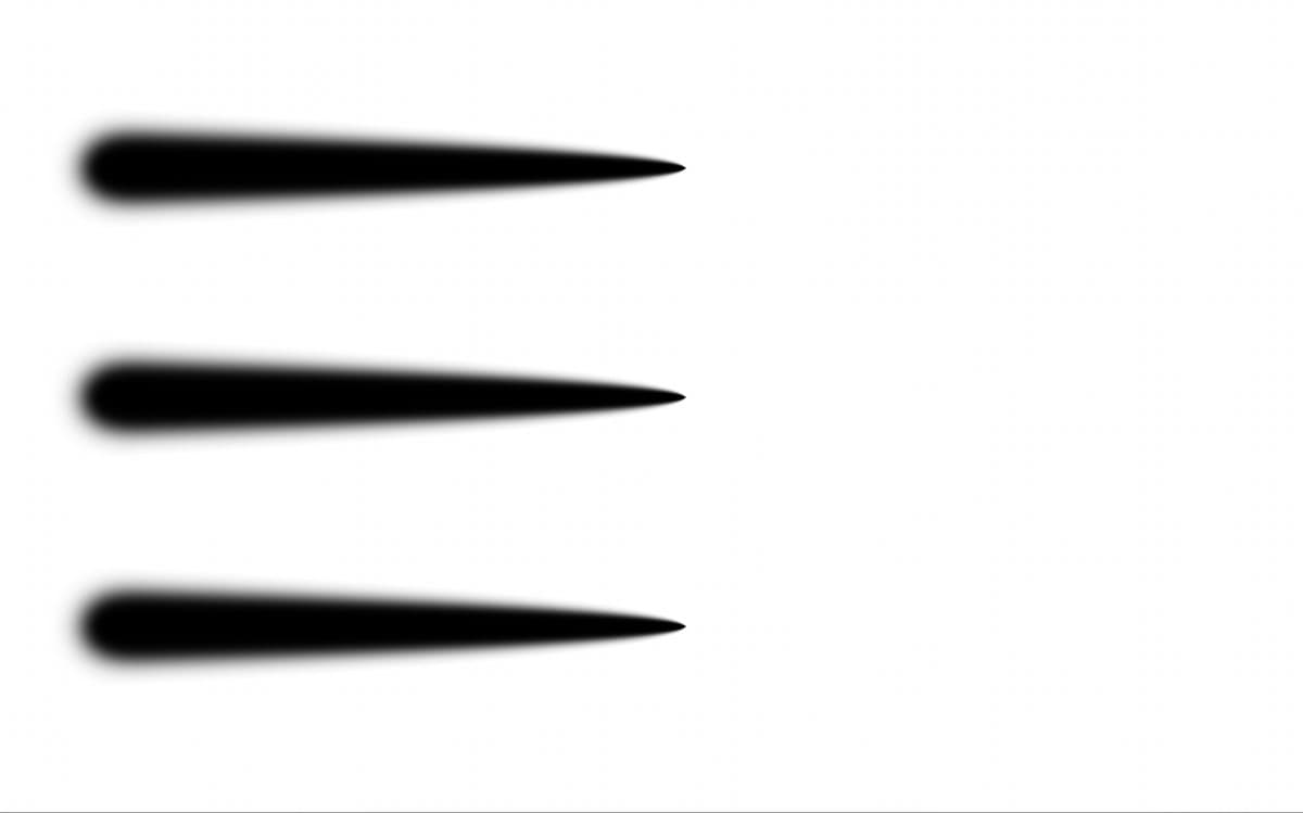 Tapered strokes drawn with a mouse using the Fade control — no tablet involved